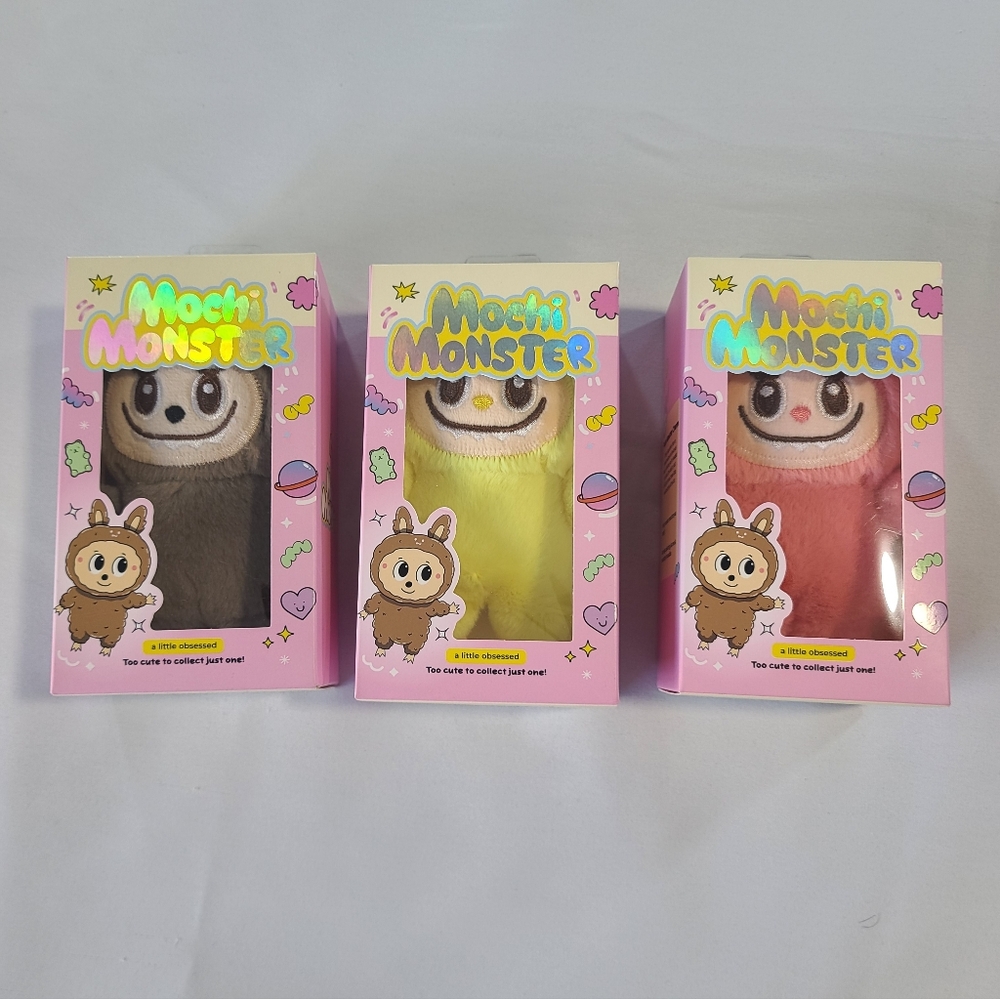 Lot Of 3 Mochi Monster Plush Keychains Blind Box Kawaii Set